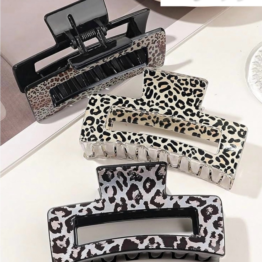 Leopard Print 3pcs Hair Claw Clips Set